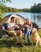 Upgrade Oversized Padded Camping Chair with Adjustable Cup Holder,Weight Capacity 400 LBS,Built-in Comfy Foam Armrest Supports,Heavy Duty Moon Leisure Folding Chair for Camping, Orange (2 Pack)
