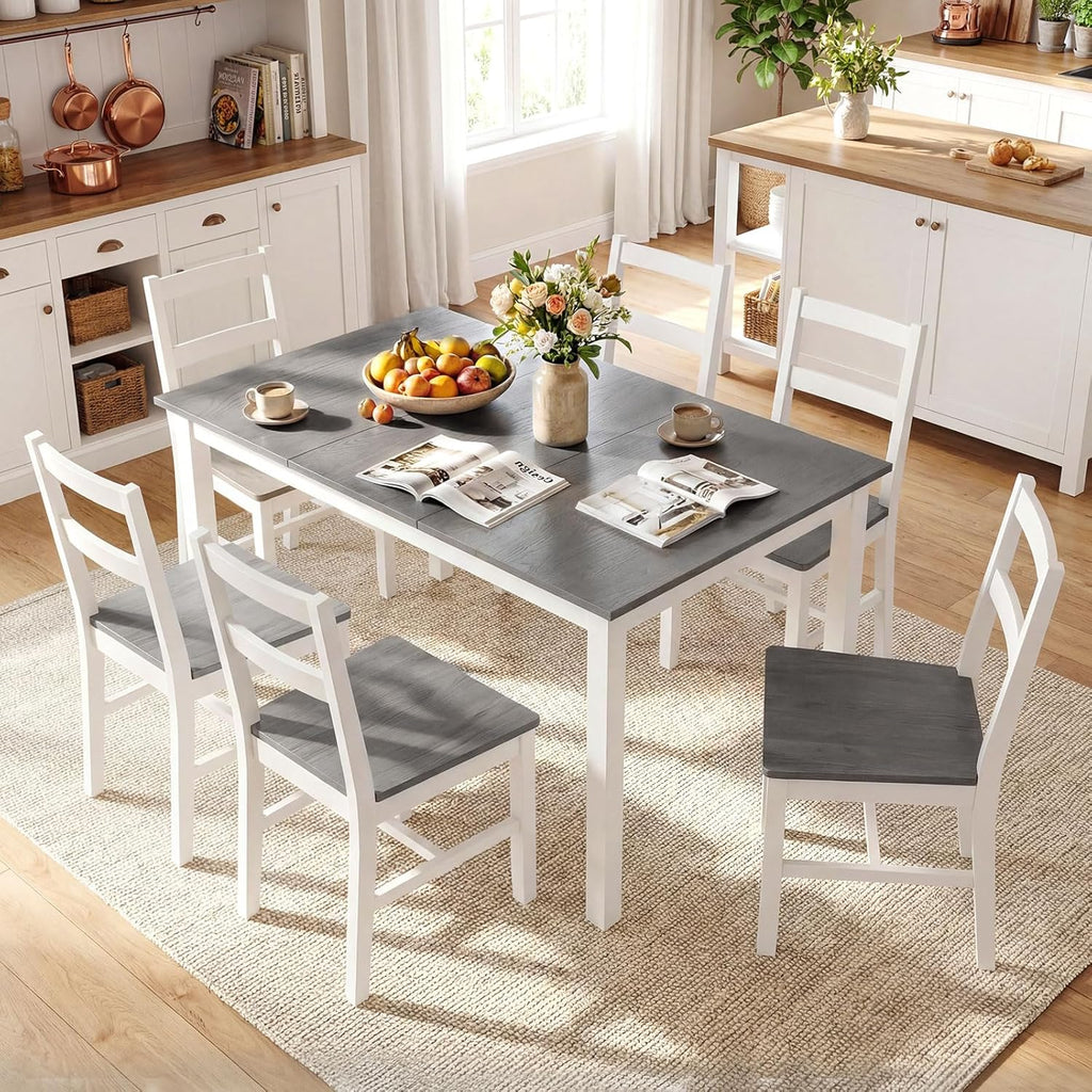 Giantex Dining Table for 4-6, 60" Rectangular Kitchen Table with Solid Rubber Wood Legs, Farmhouse Wooden Dinner Table for Dinette, Home Office, Living Room (Gray)