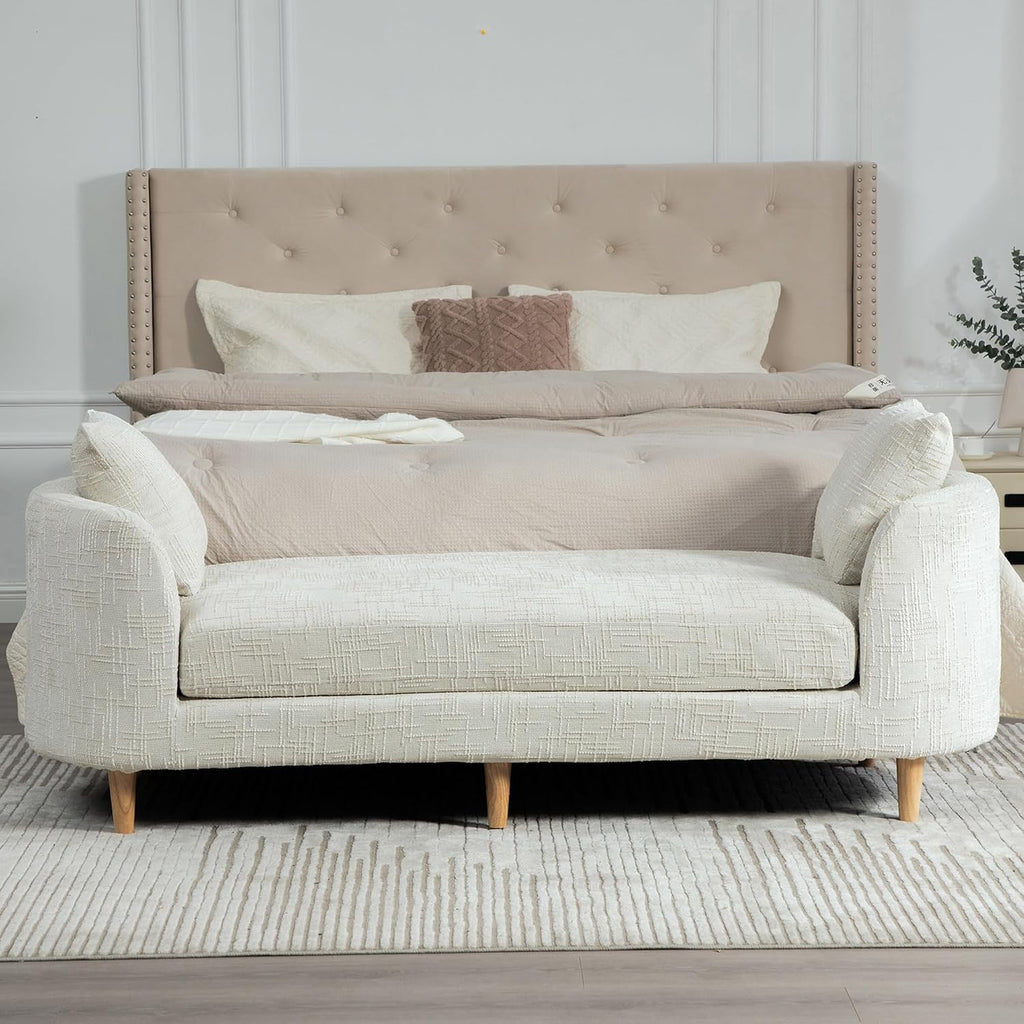 77" End of Bed Bench King Size,Chenille Extra Large Window Bench with 2 Pillows,End of Bed Couch,Upholstered Daybed Bench for Living Room(Beige,Ivory,White)