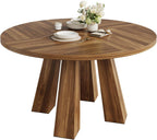 47 Inch Round Farmhouse Dining Table for 4-6, Heavy-Duty 4-Leg Sturdy Wood Kitchen Table, Walnut Circle Dinner Table Ideal for Dining Room & Living Room