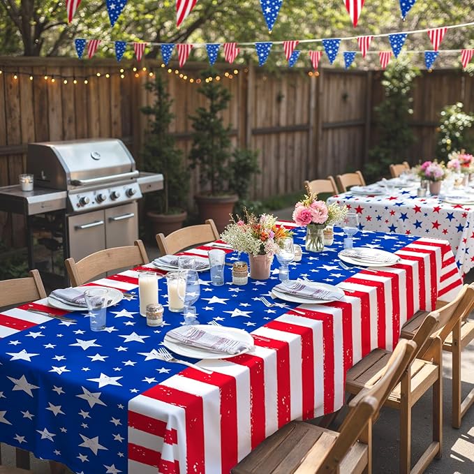 Gatherfun 4th of July Party Supplies Set- American Flag Patriotic Theme Kit for Independence & Election Day Decorations, Disposable Plastic Tablecloth - for Patriotic & 4th of July Decorations,2PCS