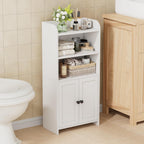 Homhedy Small Bathroom Storage Cabinet, Toilet Paper Storage Cabinet | Bathroom Floor Cabinet with Doors and Shelves, Bathroom Organizers for Small Spaces, 7.9" D x 14.6" W x 31" H, White