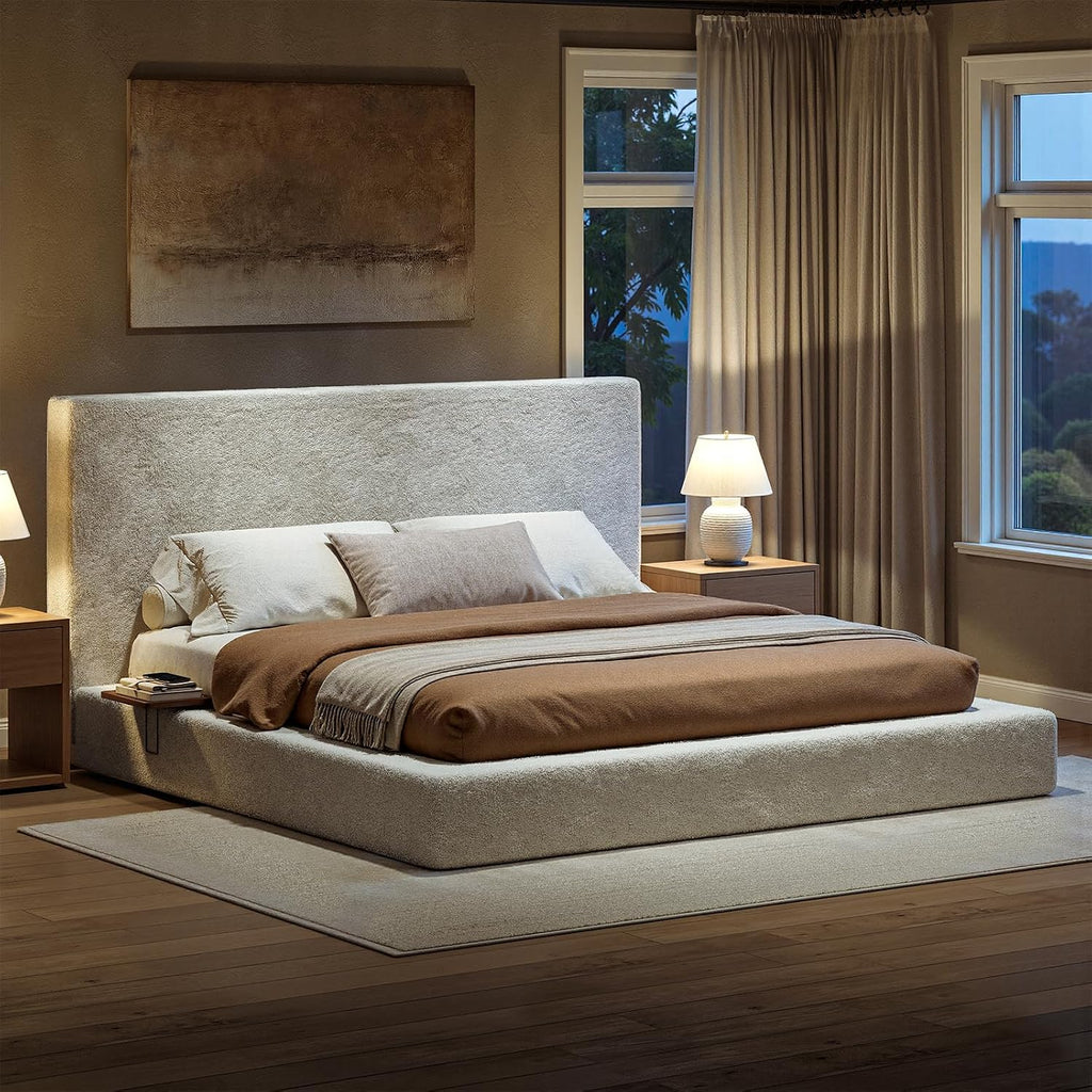 Evermagin White King Upholstered Cloud Bed Frame with Headboard