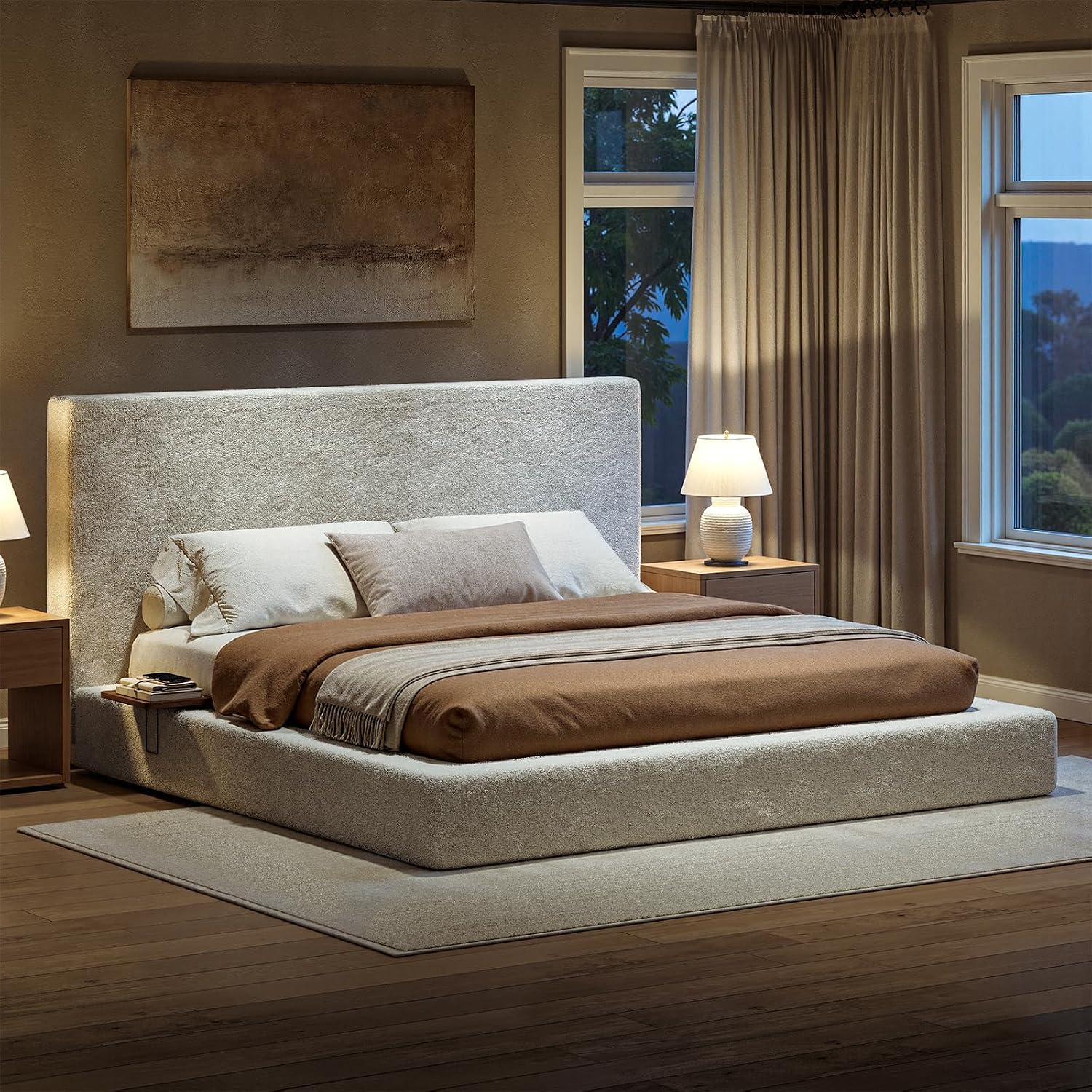 Evermagin White King Upholstered Cloud Bed Frame with Headboard