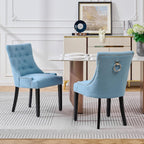 adochr Dining Chairs Set of 4, Upholstered Fabric Dining Room Chairs with Nailhead High Back & Ring Pull & Wooden Legs, Mid-Century Modern Kitchen Chairs for Restaurant, Living Room, Light Blue