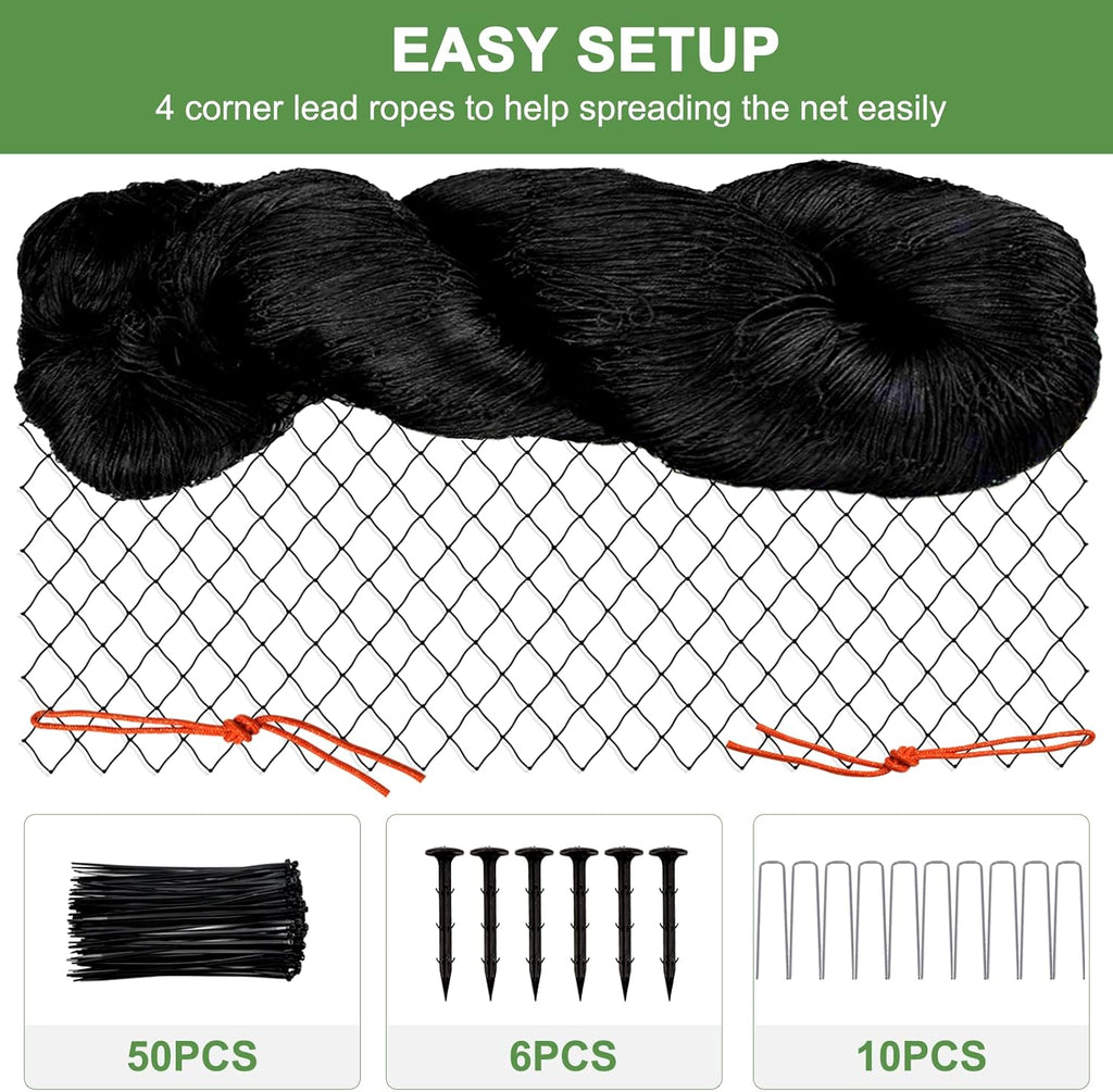 Bird Netting, Garden Netting with 3/4” Mesh Net as Poultry Netting for Chicken Coop, Heavy Duty Nylon Netting for Garden Protection, Fruit Tree Netting for Orchard Against Squirrels, Deer