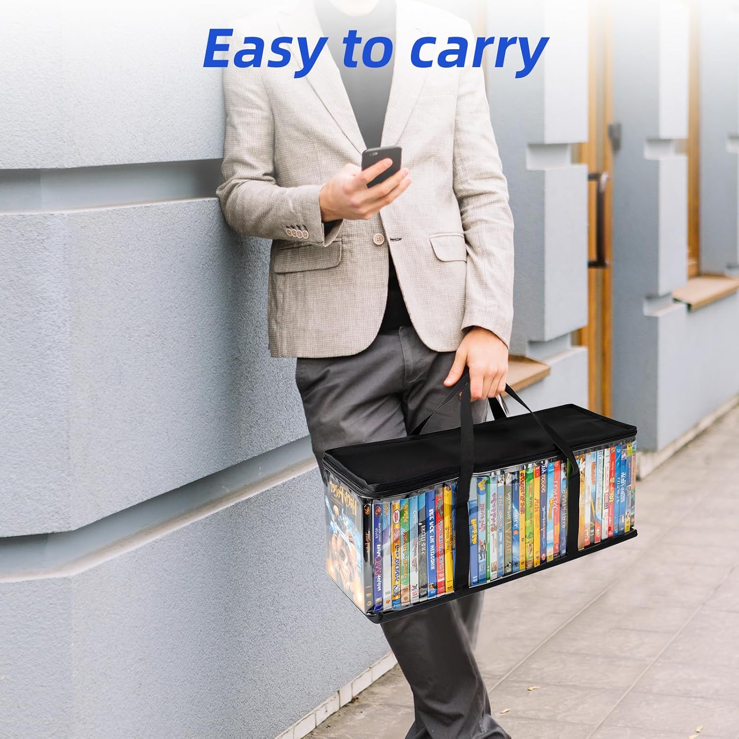 DVD Storage Bags 6 Pack DVD Storage Holder Case Clear PVC Media Holder with Handles for DVDs, CDs, Video Games, Books, Black