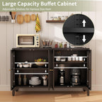 Foreate Sideboard Buffet Cabinet with Glass Door & LED Light, 53.2" Large Buffet Cabinet with Storage & Adjustable Shelf, Farmhouse Sideboard Credenzas Metal Kitchen Buffet, Black
