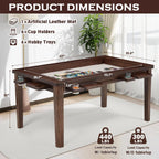 63"x39" Board Game Table with Removable Top Solid Wood Dining/Gaming Table | Gaming Table for 4-6 Players with Play Mat, 6 Detachable Cup Holders & 6 Hobby Trays (Black Walnut)