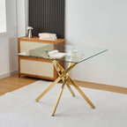 Modern Dining Table for 4 People, 36" Square Dining Table with Gold Chrome Metal X-Base, Square Tempered Glass Dining Room Table, Small Kitchen Dining Room Tables Dinner Tables
