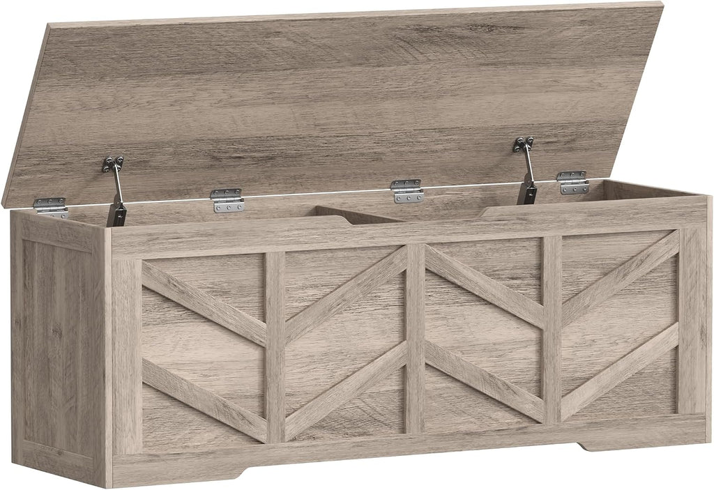 Extra Large Storage Chest, Storage Bench with 2 Safety Hinges | 51.2" Storage Trunk Supports 330 lb, Wooden Farmhouse Blanket Storage for Bedroom, living room, entryway, Greige