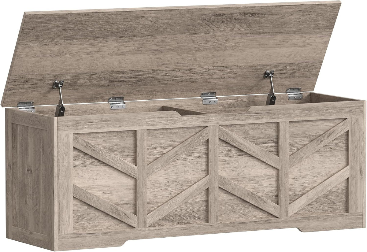 Extra Large Storage Chest, Storage Bench with 2 Safety Hinges | 51.2" Storage Trunk Supports 330 lb, Wooden Farmhouse Blanket Storage for Bedroom, living room, entryway, Greige