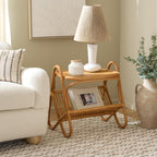 SAFAVIEH Couture Collection - Bayard Natural Rattan Accent Table, Side Table with Magazine Holder, Tropical Coastal Design, Fully Assembled (CWK3017A)