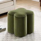 Zesthouse Flower Pouf Ottoman Foot Rest, Velvet Fabric Poofy Ottoman Stool | Large Ottoman Footstool for Couch, Modern Living Room Stool Seat, Cute Square Vanity Stool for Bedroom Dorm Green Footstool
