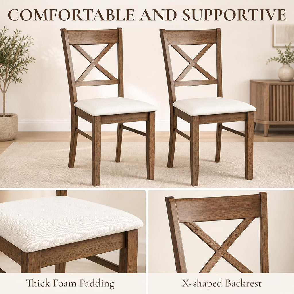 HOMCOM Dining Chairs Set of 2, Upholstered Kitchen Chairs with Rubberwood Frame, Padded Seat and Cross Back for Living Room, Dining Room, Kitchen, Walnut