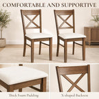 HOMCOM Dining Chairs Set of 2, Upholstered Kitchen Chairs with Rubberwood Frame, Padded Seat and Cross Back for Living Room, Dining Room, Kitchen, Walnut