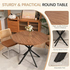 DKLGG Round Dining Table, 39" Mid-Century Modern Round Kitchen Table for 4-5 People, w/1.18" Thickness Tabletop & Black Metal Legs Leisure Table for Kitchen Dining Restaurant Furniture