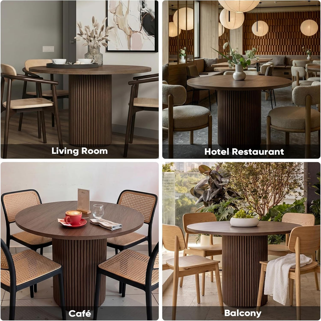 Comfy to go 40 inch Round Dining Table, Pedestal Dining Table with Concrete Core, Thick & Reinforced, Supports up to 300 lbs, Solid Wood Strips, Seats 4 People – Walnut