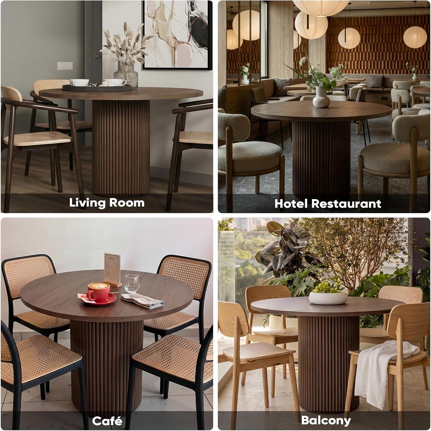 Comfy to go 40 inch Round Dining Table, Pedestal Dining Table with Concrete Core, Thick & Reinforced, Supports up to 300 lbs, Solid Wood Strips, Seats 4 People – Walnut