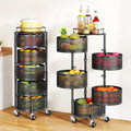 SAYZH 5 Tier Fruit Vegetable Basket Stand for Kitchen, Rotating, Black | Rolling Storage Cart with top lid, Large Metal Wire Rack for Potato and Onion Storage