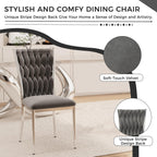 Velvet Dining Chairs Set of 6, Modern Upholstered Kitchen Chairs with Silver Metal Legs, Woven Velvet Fabric and High Back, Dirt Resistance, Easy to Assemble, for Home, Living Room - Dark Grey