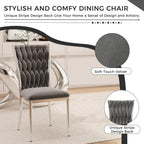 Velvet Dining Chairs Set of 4, Modern Upholstered Kitchen Chairs with Silver Metal Legs, Woven Velvet Fabric and High Back, Dirt Resistance, Easy to Assemble, for Home, Living Room - Dark Grey