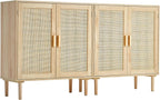 VEVOR Rattan Buffet Cabinet with Storage, 4 Magnetic Doors and Adjustable Shelves, Sideboard for Hallway, Living Room, Kitchen, Natural