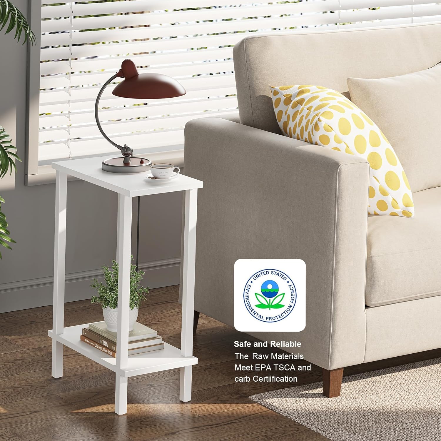 TUTOTAK Small Side Table, Narrow End Table, Skinny Sofa Table, Slim Nightstand, Couch Table, Living Room, Bed Room, White TB01BW062