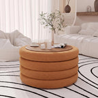 FiveWillowise 30 Inch Round Ottoman with Storage,Large Sherpa Coffee Table | Modern Ottomans with Removable Lid Tray,Multi-Functional,Cozy Foot Rest for Couch,Living Room,Bedroom,Makeup Room,Brown