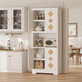 IDEALHOUSE Mid Century Modern Kitchen Pantry Cabinet, 72" Tall Storage Cabinet with Microwave Shelf, Wooden Freestand Cupboard with Carved Flower Door & Crystal Handle, for Dining Room