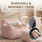 Giant Bean Bag Chair for Adults, Large Bean Bag with Ottoman | Cloud Comfy Bean Bag with Backrest & Armrests, Stuffed Beanbag Chair for Reading, Gaming, Napping, Pink