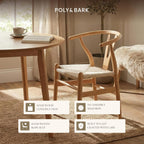 POLY & BARK Weave Dining Chair – Mid-Century Modern Wishbone Dining Chair with Arms, Solid Wood Frame, Indoor Use – Oak – Single - Ideal for Dining Room, Kitchen, or Stylish Accent Setting