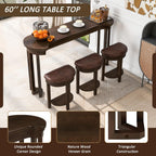 Merax 4 Piece Bar Table Set with 3 PU Upholstered Bar Stools, Solid Wood Counter Height Kitchen Table Set, Breakfast Table with 3 Padded Stools for Living Room, Dining Room, Espresso