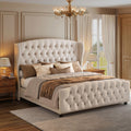 VASAGLE King Platform Bed Frame, Upholstered, Wooden Slats