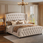 VASAGLE King Platform Bed Frame, Upholstered, Wooden Slats