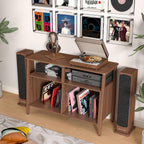 Mxtxmy Large Record Player Stand,with Open Storage Holds up to 300 Albums | Mid Century Turntable Stand Table,Vinyl Record Storage Display Shelf for Living Room Bedroom,Walnut