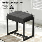Vanity Stool, Vanity Chair Stools for Makeup Room, Square Linen Makeup Stool for Vanity, Modern Padded Vanity Bench Small Ottoman Foot Rest Stool for Bedroom Living Room, Dark Grey & Black