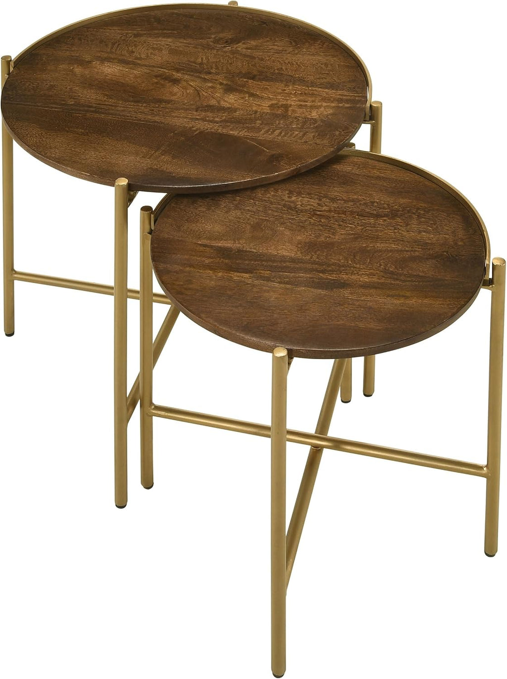 Coaster Home Furnishings - Malka - 2-Piece Round Wood Nesting Table Set with Soft Gold Table Frame - Transitional - Living Room - Brown and Gold - 936168