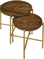 Coaster Home Furnishings - Malka - 2-Piece Round Wood Nesting Table Set with Soft Gold Table Frame - Transitional - Living Room - Brown and Gold - 936168