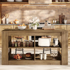 Tribesigns 63 Inch Kitchen Island with Seating and Storage, 3-Tier Farmhouse Stationary Island Table with Large Worktop & Leg Room, Coffee Bar Table with Shelves for Kitchen, Dining Room, Rustic Brown