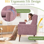 cinkehome Accent Arm Chairs for Living Room, Chenille Upholstered Mordern Armchair, Comfy Soft Padded Lounge Chair in Small Spaces, Bedroom, Pillow, Solid Wood Leg, Purple