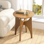 Round Side Table Living Room, Solid Wood End Table, Mid Century Modern Small Coffee Side Tables for Small Spaces, Farmhouse Accent Tables, Round Nightstand for Living Room, Bedroom Office, Walnut