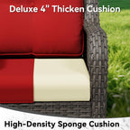 Outdoor Swivel Rocker Patio Chair - Outdoor Wicker Patio Furniture with Thickened Olefin Cushions, High Back and Deep Seating, Hand-Woven PE Rattan for Porch, Deck, Balcony, Red