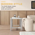Square Glass End Table with Clear Tempered Glass Top & Silver Stainless Steel Legs, Modern 2-Tier Small Glass Side Table for Living Room, Home Office, Glass Accent Table Easy to Assemble