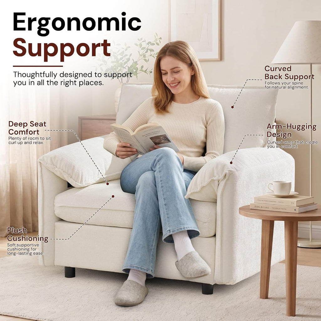 Korser Oversized Accent Chair, 39.3" Wide Arm Chairs for Living Room & Bedroom, Modern Lounge Chair, Upholstered Mid-Century Reading Chair, Comfy Living Room Chair, Single Sofa Chair, Chenille, Beige