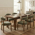 VKNOW Wooden Dining Chairs Set of 6 with Walnut Wood Legs and Curved Back | Mid Century Modern Upholstered Dining Room Chairs with Faux Mohair Fabric, Kitchen Chairs for Farmhouse, Dining Room, Green