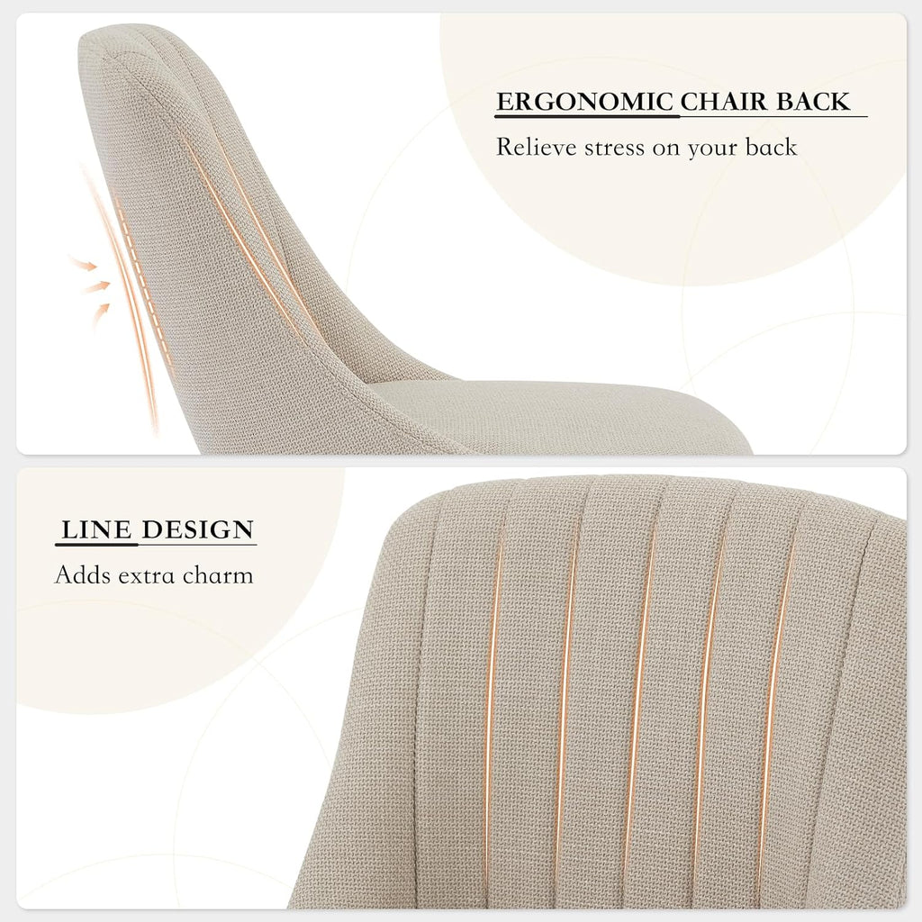 Dining Chairs Set of 6,Modern Fabric Upholstered Kitchen Chairs with Solid Oak Legs,Weight Capacity 300lbs,Easy Clean Fabric,Ergonomic Curved Back (Beige 6PCS, Oversized)