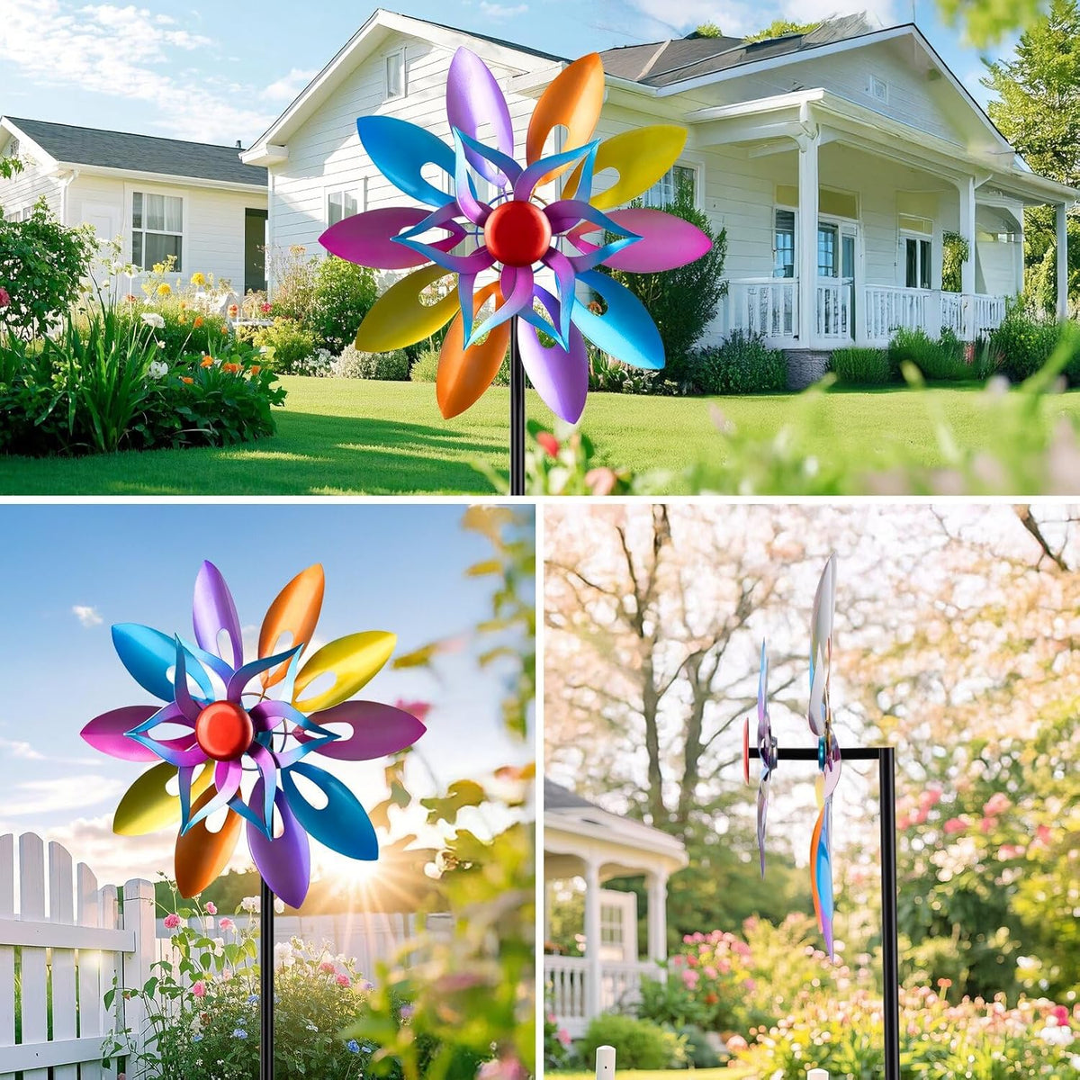 Wind Spinners Outdoor Garden Decor, 13 Inches Metal Windmill Yard Decorations Outdoor, Wind Pinwheels Gardening Gifts for Women Mom Backyard, Patio, Lawn Decor