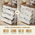 SEDETA Farmhouse File Cabinet with 5 Drawers, Filing Cabinet for Home Office, Wood Office File Cabinets for Letter/Legal/A4 Size, File Cabinets with Printer Stand, White and Brown