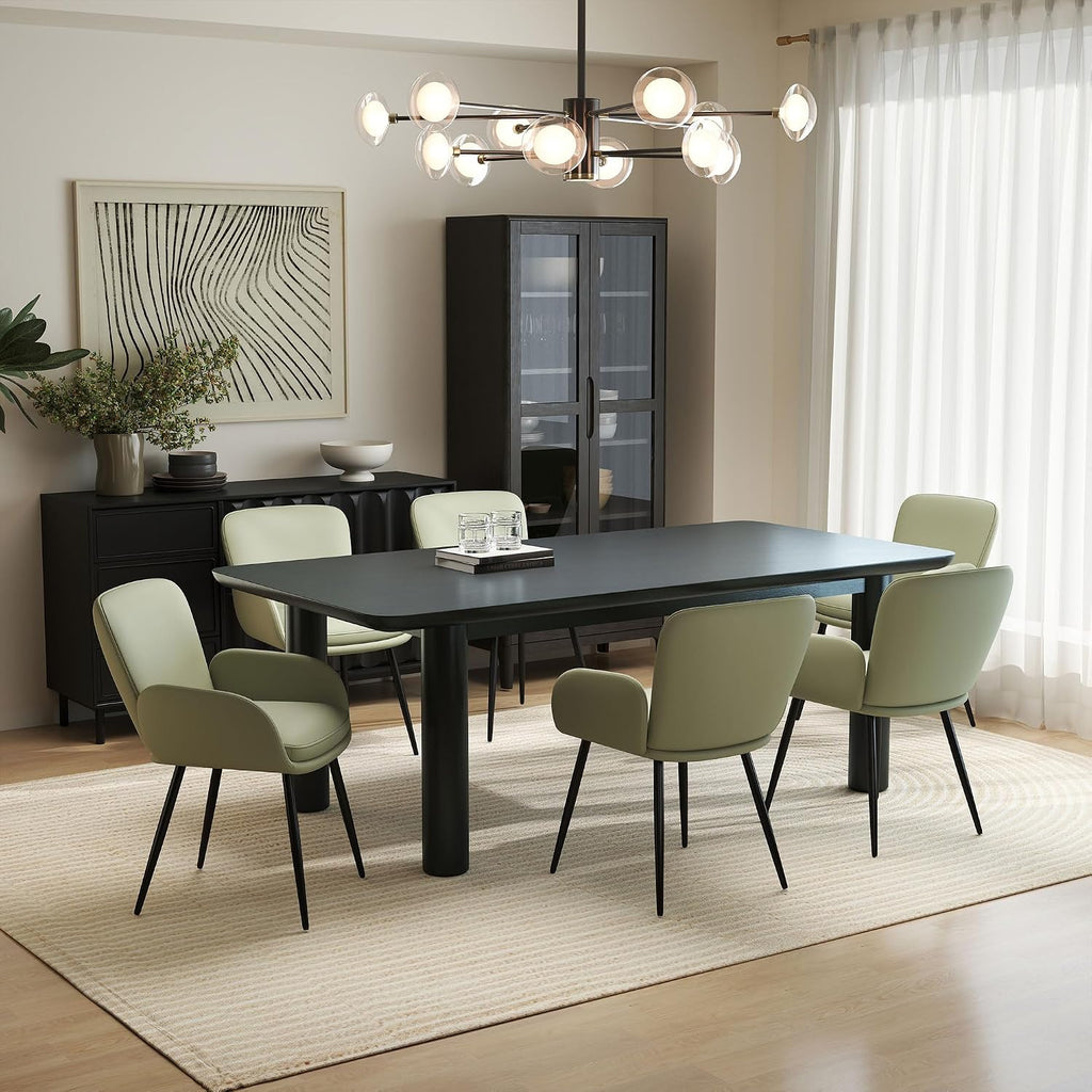 VKNOW Modern Faux Leather Dining Chairs Set of 6 with Armrest, Green | Armed Dining Room Chairs with Metal Legs, Kitchen Chairs for Restaurant Kitchen Living Room
